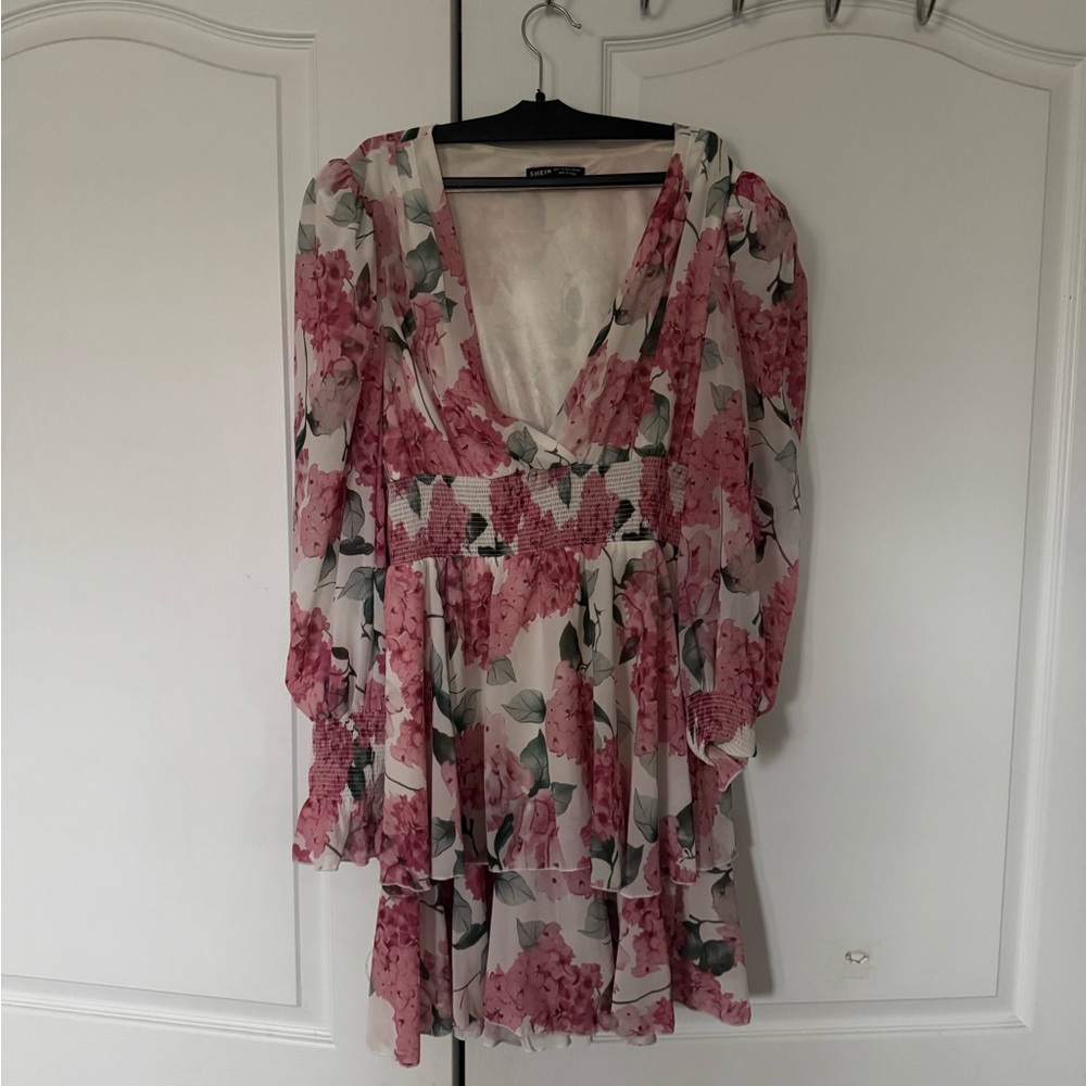 SHEIN Pink Floral Long Sleeve Dress